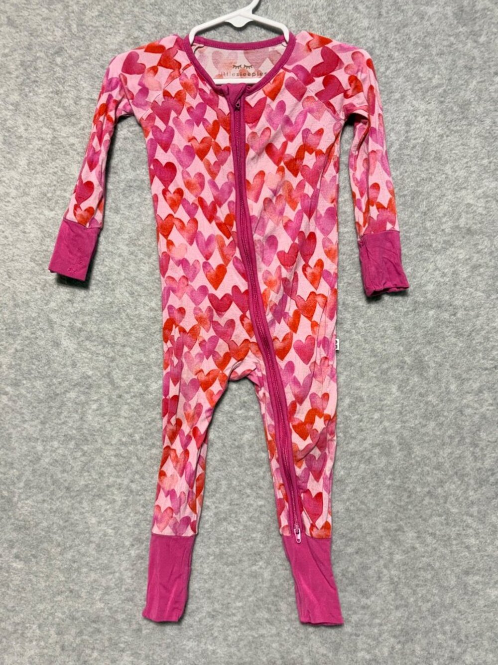 Little Sleepies Pink and Red Heart Print Footie